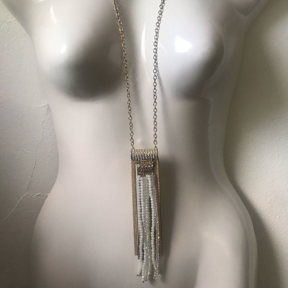 Bronze long hang statement necklace